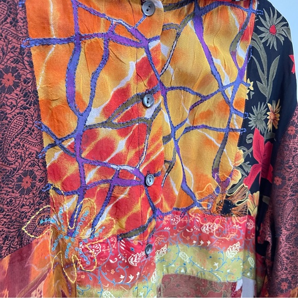 Vintage Patchwork‎ Art-to-Wear Hooded Jacket, Maximalist Chico's Travelers - Picture 10 of 14
